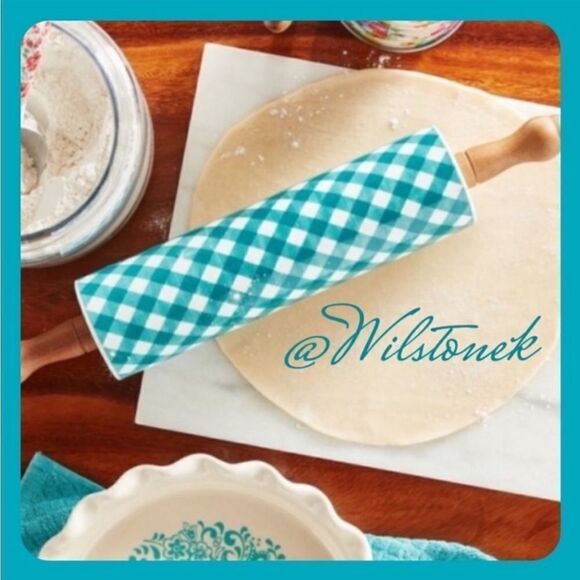 The Pioneer Woman Gingham Charming Check, Ceramic Rolling pin with Wood … - Picture 1 of 5
